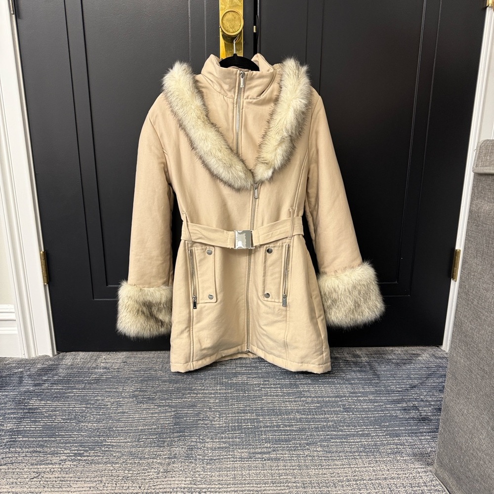 Karen Millen Beige Fur-Trimmed Ski Jacket